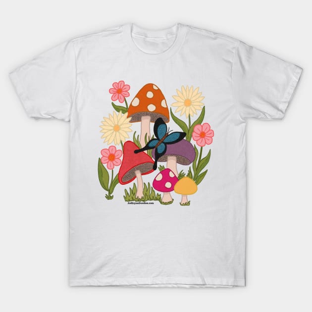 Mushrooms + Butter fly. T-Shirt by JodiLynnDoodles